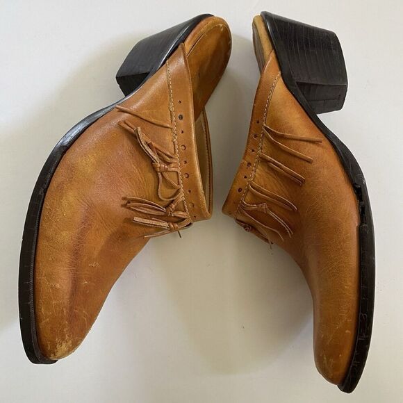 Durango Slid On Leather Heeled Shoes Women’s 7 Light Brown Boho Western Fringe - Picture 8 of 11